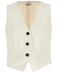 Brunello Cucinelli - Off Linen Blend Vest - Lyst