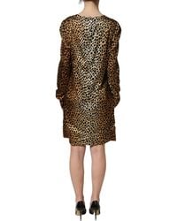 Dolce & Gabbana - Ocelot Print Long Sleeve Mini Dress Silk Elastane - Lyst