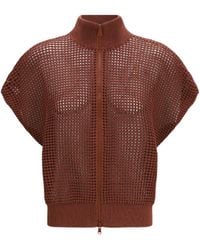 Brunello Cucinelli - Cotton Mesh Cardigan With Dazzling Details Cotton; Polyester Sweater - Lyst