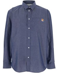 Maison Kitsuné - 'Fox Head' Shirt With Classic Collar And Logo Embroidery On The Front - Lyst