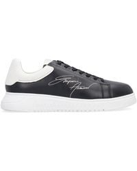Emporio Armani - Leather Sneakers With Signature Logo - Lyst