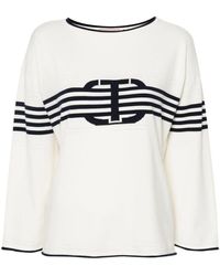 Twin Set - Long Sleeves Boat Neck Striped Sweater With Logo - Lyst