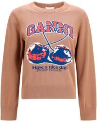 Ganni - Cherry-Print Cotton Sweater - Lyst