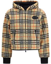 Burberry - Cropped Hooded Check Fleece Jacket - Lyst
