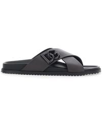 Dolce & Gabbana - Sandals With Logo Detail And Criss-Crossed Straps On The Front - Lyst