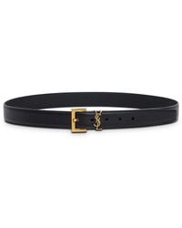 Saint Laurent - Leather Belt With Logo Buckle, Calf - Lyst