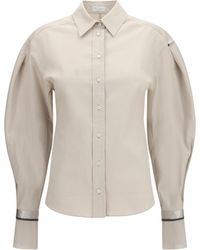 Brunello Cucinelli - Stretch Cotton Poplin Shirt With Shiny Silk Cuffs Cotton; Polyamide; Elastane - Lyst