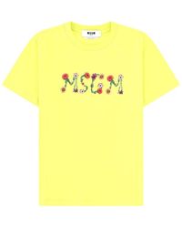 MSGM - T-Shirt With Logo Cotton T-Shirts - Lyst