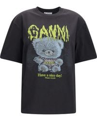 Ganni - Forest Teddy Graphic T-Shirt Cotton Sweatshirts - Lyst