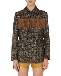 Saint Laurent - Fringed Wool And Alpaca Felt Jacket With Leopard Print - Lyst
