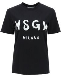 MSGM - T-shirt With Brushed Logo - Lyst