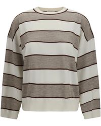 Brunello Cucinelli - Striped Long-Sleeve Sweater - Lyst