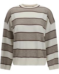 Brunello Cucinelli - Striped Long-Sleeve Sweater - Lyst
