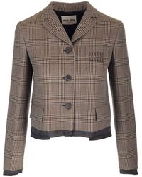 Miu Miu - Check-Pattern Wool Jacket - Lyst