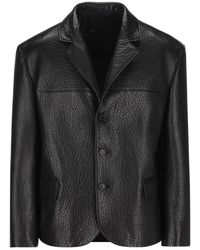 Prada - Single-breasted Long-sleeved Leather Jacket - Lyst