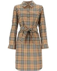 Burberry - Vintage Check-Pattern Belted Shirt Dress - Lyst
