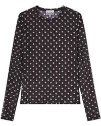 Ganni - Long-Sleeved Slim Fit Top Recycled Polyester Tops - Lyst