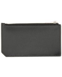 Saint Laurent - Logo Calfskin Zip Card Case - Lyst