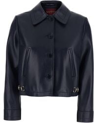 Gucci - Leather Jacket Classic Collar Lamb Blazers - Lyst