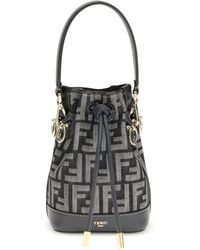 Fendi - Mon Tresor Denim-Effect Ff Jacquard Mini Bucket Bag - Lyst