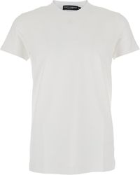 Dolce & Gabbana - Crewneck T-Shirt With Tonal Logo Lettering Embroidery On The Front - Lyst