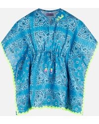 MC2 Saint Barth - Girl Poncho With Bandanna Print Sky Beach Robe - Lyst