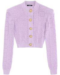 Balmain - Crew-neck Cardigan With Embossed Buttons - Lyst