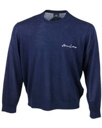 Armani - Lightweight Long-Sleeved Crew-Neck Sweater Made Of Wool Blend With Logo Writing On The Chest - Lyst