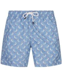 Fedeli - Light Swim Shorts With Pelican Pattern - Lyst