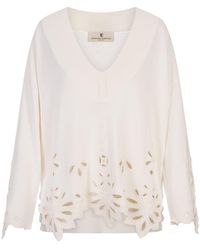 Ermanno Scervino - Over Sweater With V-Neck And Lace - Lyst