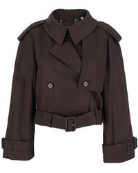 Burberry - Double-Breasted Cropped Trench Coat With Waist Belt In - Lyst