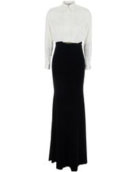 Elisabetta Franchi - White And Black Long Dress With Metallic Detail And Skirt Design In Fabric Woman - Lyst