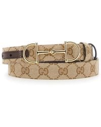 Gucci - Leather Belt, Reversible With Horsebit Buckle — And Gg Canvas - Lyst