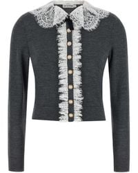 Self-Portrait - Lace Collar Wool Cardigan - Lyst