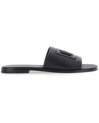 Dolce & Gabbana - Sandals With Cut-Out Logo, Leather - Lyst