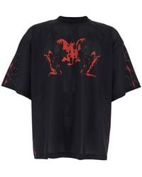 44 Label Group - Crew Neck T-Shirt With Perforated Design And All-Over Print - Lyst