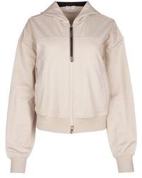 Brunello Cucinelli - Soft Stone Cotton Zip Front Hooded Jacket - Lyst