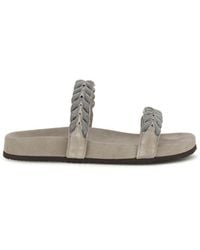 Brunello Cucinelli - Calf Leather Bos Taurus Flat Sandals - Lyst