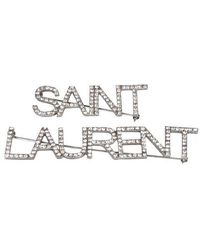 Saint Laurent - Crystal-Embellished Logo Brooch - Lyst