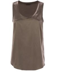 Brunello Cucinelli - Taupe Silk Sleeveless Shirt - Lyst