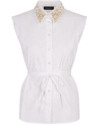 Fabiana Filippi - White Sleeveless Shirt With Jewelled Collar - Lyst
