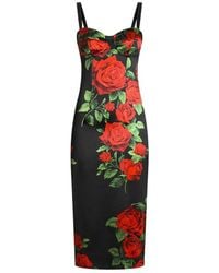 Dolce & Gabbana - Roses Print Silk Midi Dress - Lyst