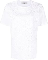Valentino - Logo Print Lace-Panel T-Shirt - Lyst