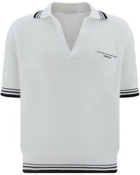 Prada - Logo Embroidered Knit Polo Shirt - Lyst