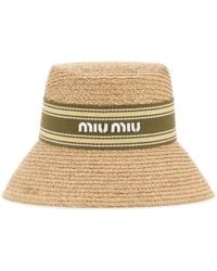 Miu Miu Raffia-Effect Fabric Visor | Lyst