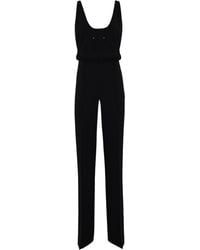 Elisabetta Franchi - Crepe Jumpsuit With Logo Print - Lyst