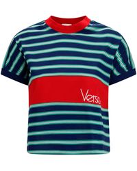 Versace - Striped Cotton T-Shirt Ink + Grass T-Shirts - Lyst