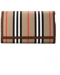 Burberry - Hannah Icon Stripe Archive Tan E-Canvas Leather Wallet Crossbody Bag - Lyst