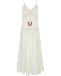 Twin Set - Long Cream Dress With Embroideries And Matching Belt - Lyst