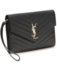 Saint Laurent - Leather Clutch Calf Make Up Bags - Lyst